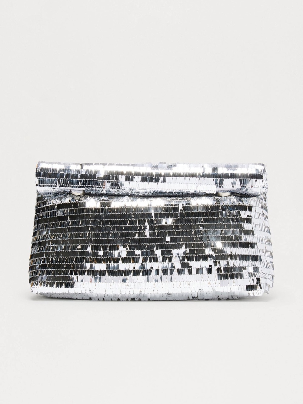 Fashion Nova Silver Sequin Foldover Clutch